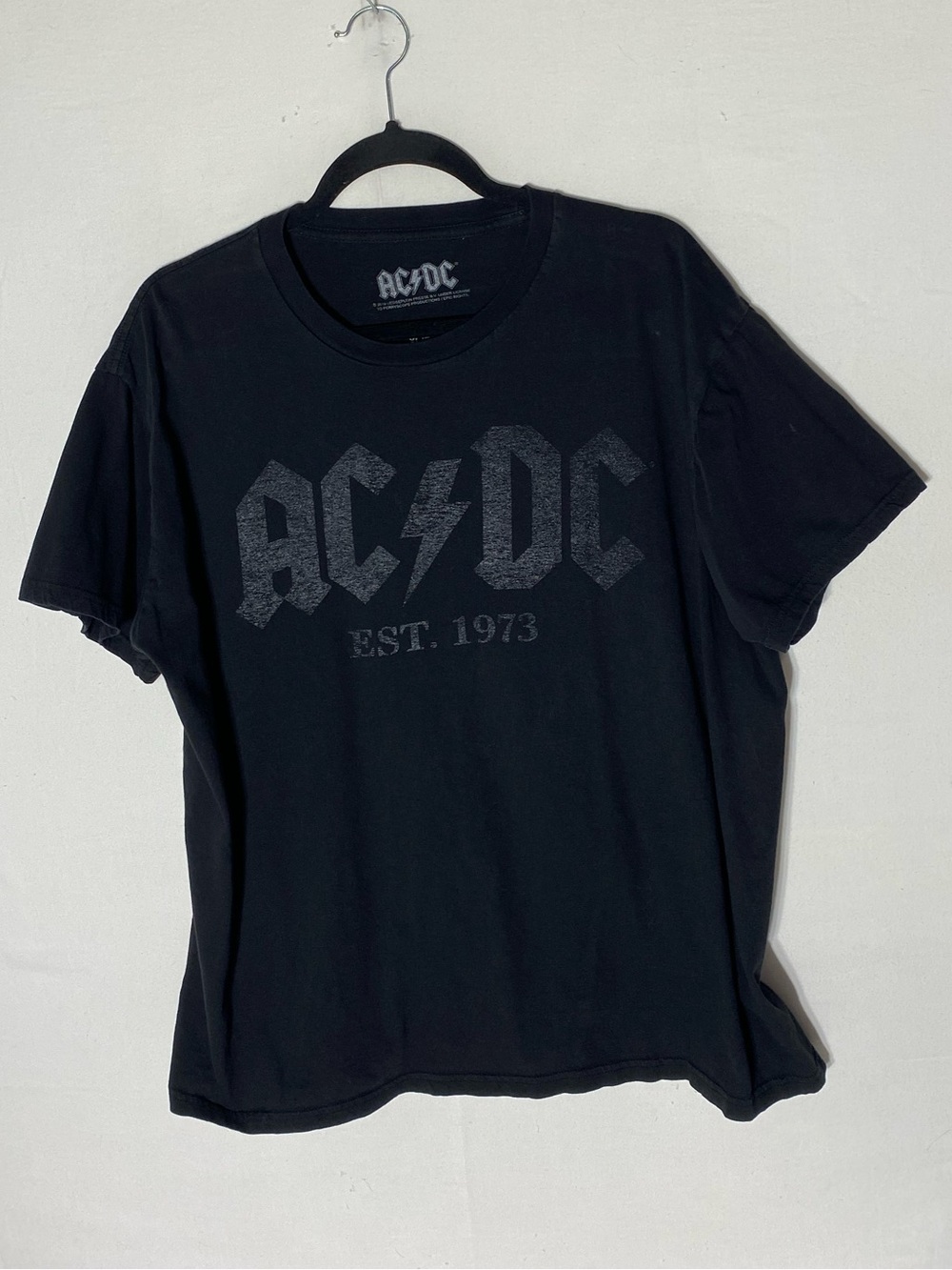 AC/DC Washed Black Cotton Crewneck Graphic Tee Band Tee XL